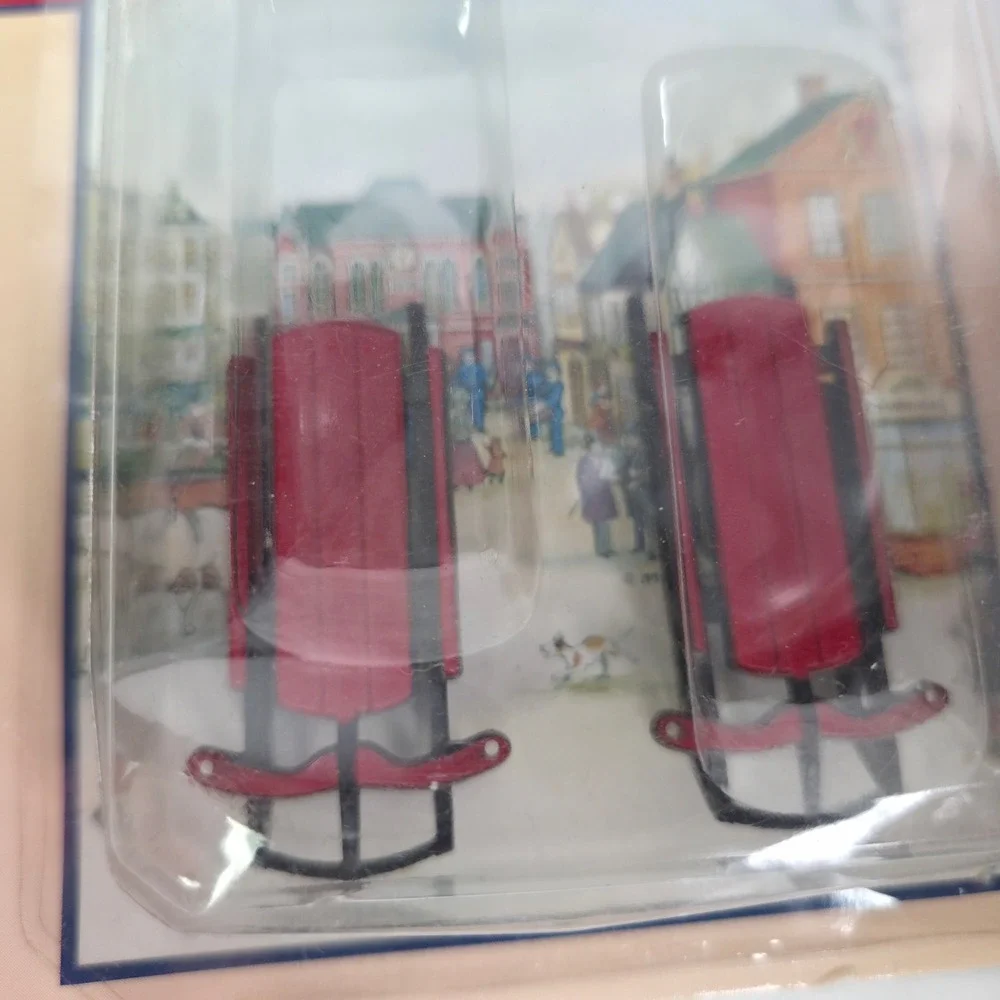 Lemax Christmas Village Accessories Bicycles and Red Sleds Miniature 5 pc set